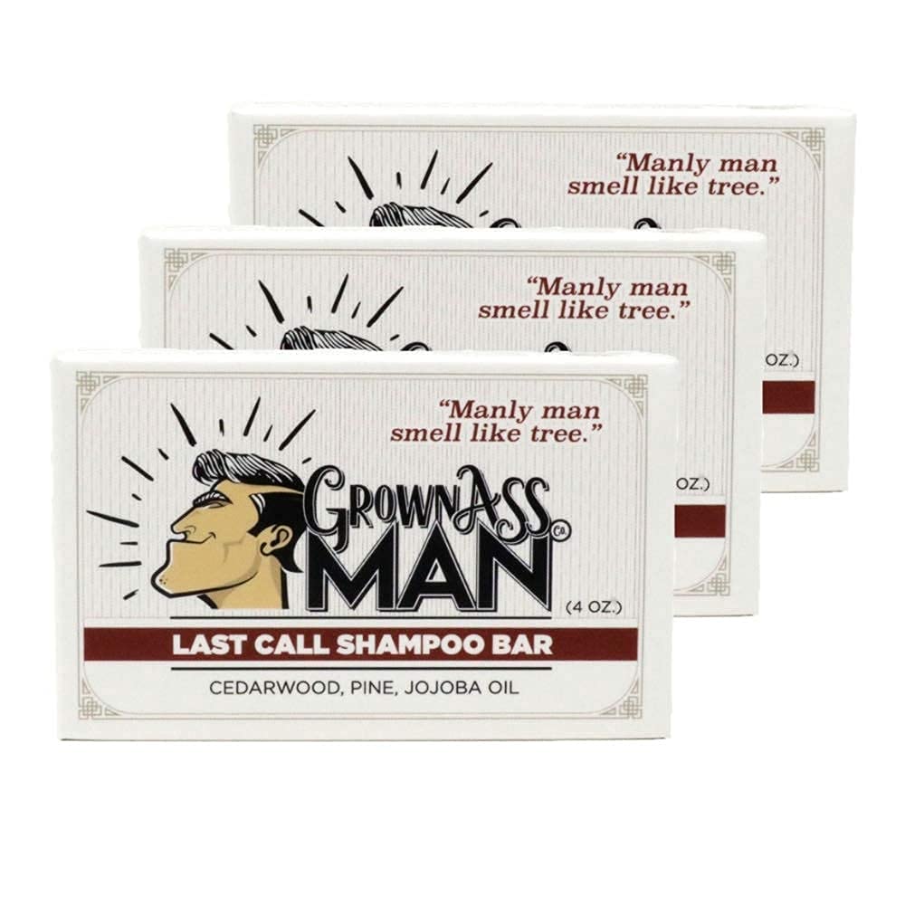Grown Ass Man Co. Solid Shampoo Bar 3-in-1: Hair, Beard & Body – Plastic-Free, Natural & Organic, 4oz (Last Call, 3-Pack)