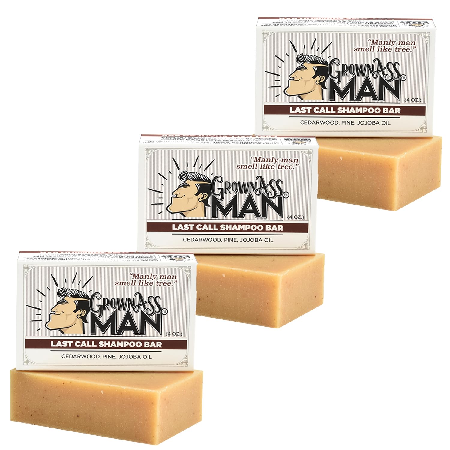 Grown Ass Man Co. Solid Shampoo Bar 3-in-1: Hair, Beard & Body – Plastic-Free, Natural & Organic, 4oz (Last Call, 3-Pack)