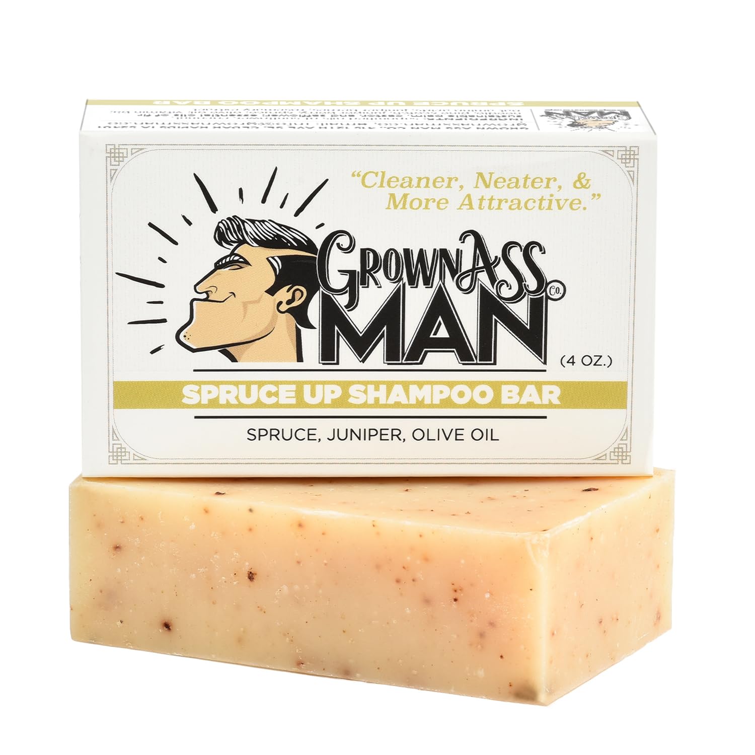 Grown Ass Man Co. Spruce Up Solid Shampoo Bar 3 in 1 – Hair, Beard & Body Wash, Plastic Free & Natural, 4oz