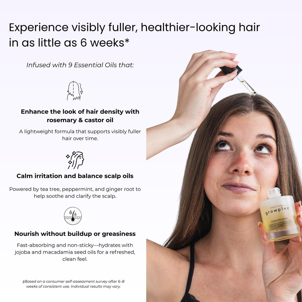 Growplex Rosemary Elixir – Daily Scalp Oil with 9 Essential Oils | Lightweight & Non-Greasy | 2oz