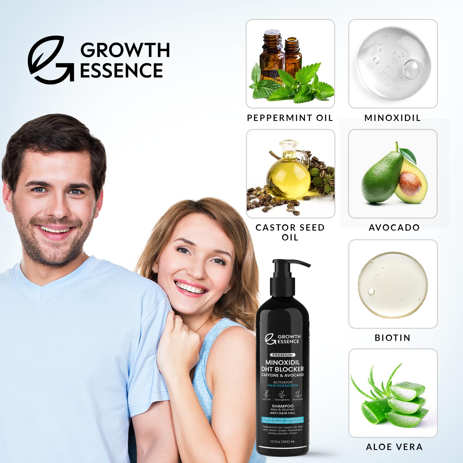 Growth Essence Minoxidil & Biotin Shampoo for Hair Growth – DHT Blocker & Nourishing Formula