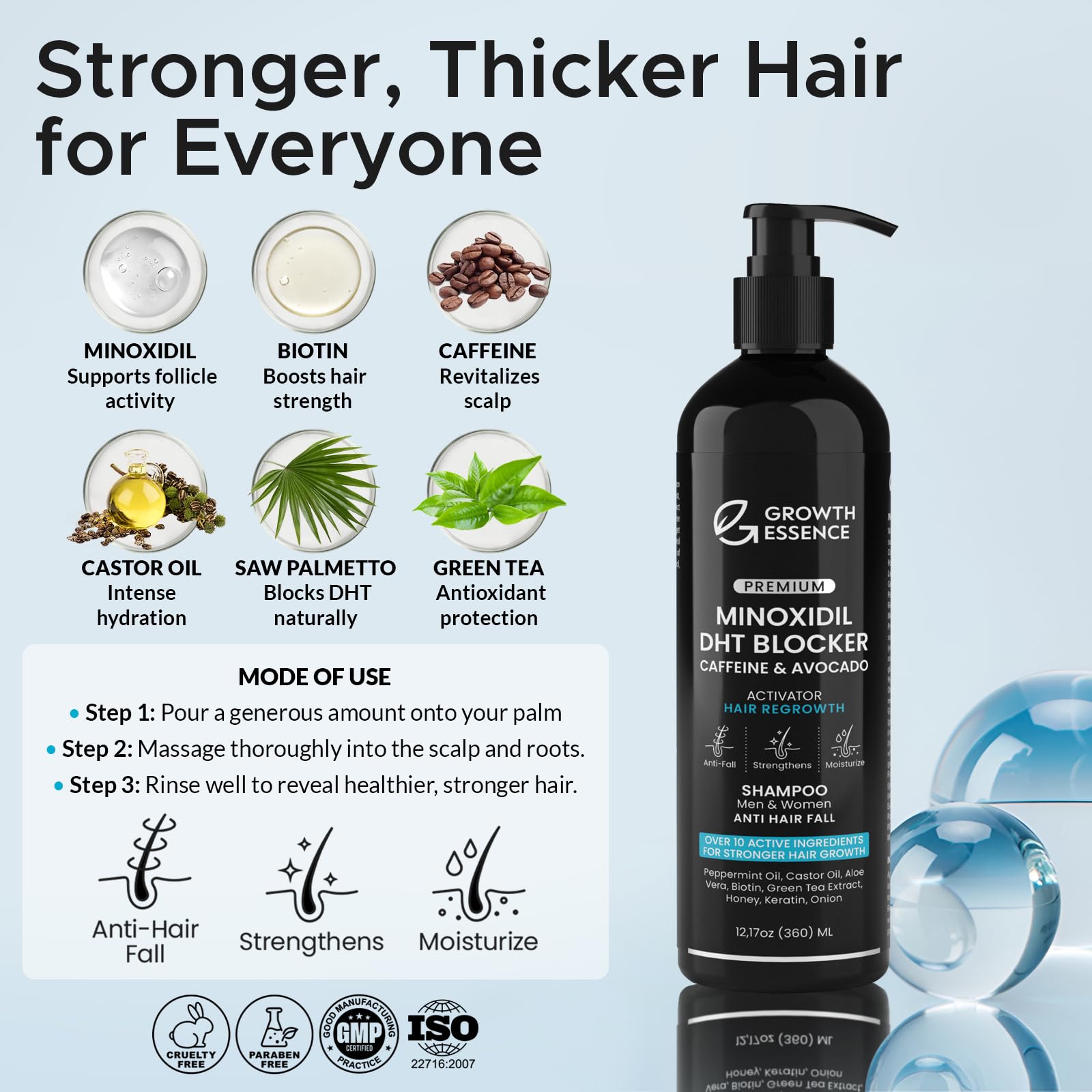 Growth Essence Minoxidil & Biotin Shampoo for Hair Growth – DHT Blocker & Nourishing Formula