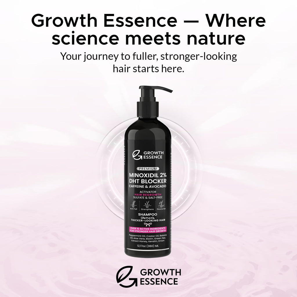 Growth Essence Minoxidil Shampoo for Women – 2% Regrowth Formula with Biotin, Caffeine & DHT Blockers