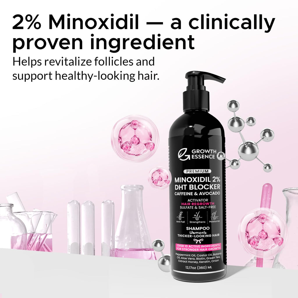 Growth Essence Minoxidil Shampoo for Women – 2% Regrowth Formula with Biotin, Caffeine & DHT Blockers