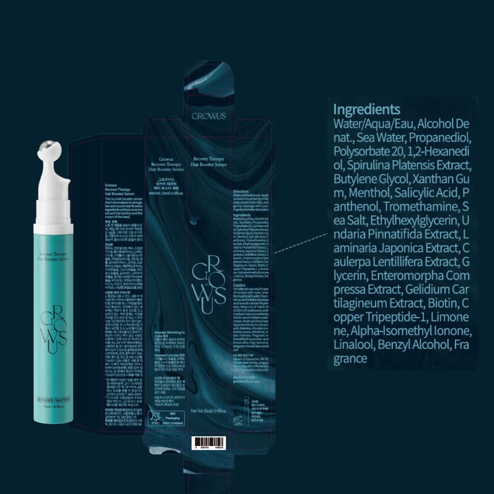 Growus Recover Therapy Booster Serum 15ml – Scalp Serum for Fuller Hair, Biotin & Sea Water