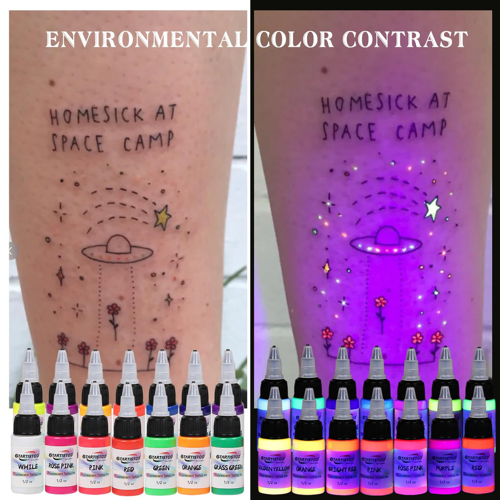 GTARTISTOO 14 Color Tattoo Ink Set (15ml) – UV Glow & High-Pigment Inks