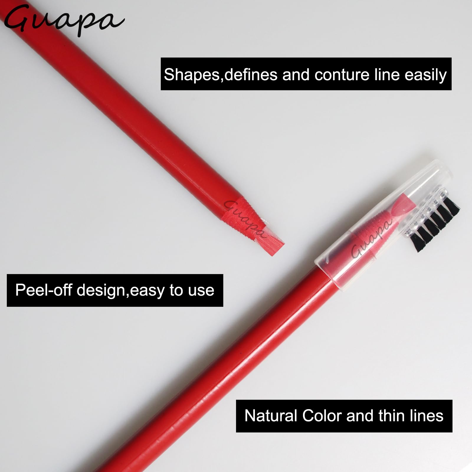 Guapa Microblading Eyebrow Pencil – 5pc Waterproof Peel-off Brow Pencil Set (Red Mapping)