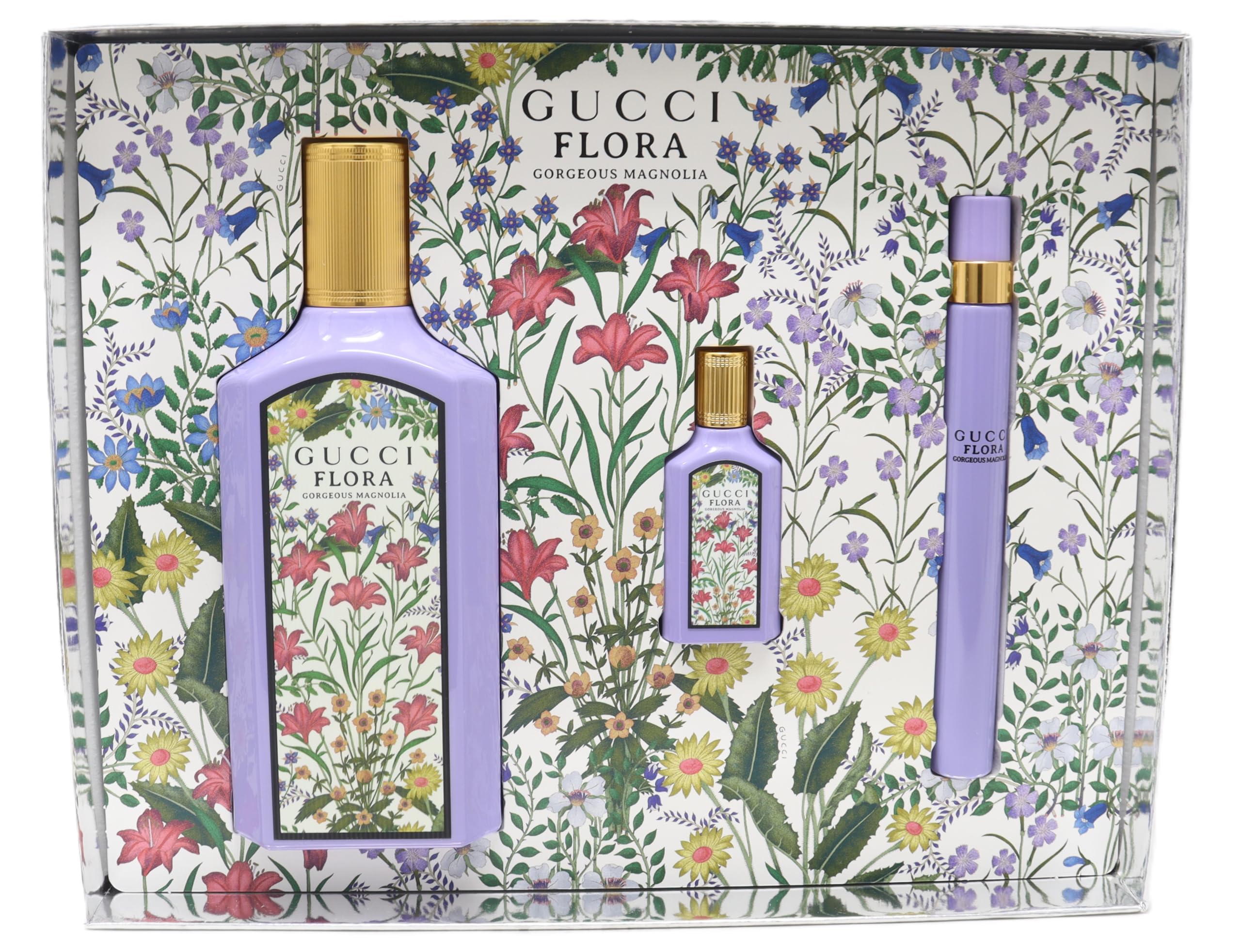Gucci Flora Gorgeous Magnolia Gift Set – 100ml EDP + Mini Sprays in Hard Box