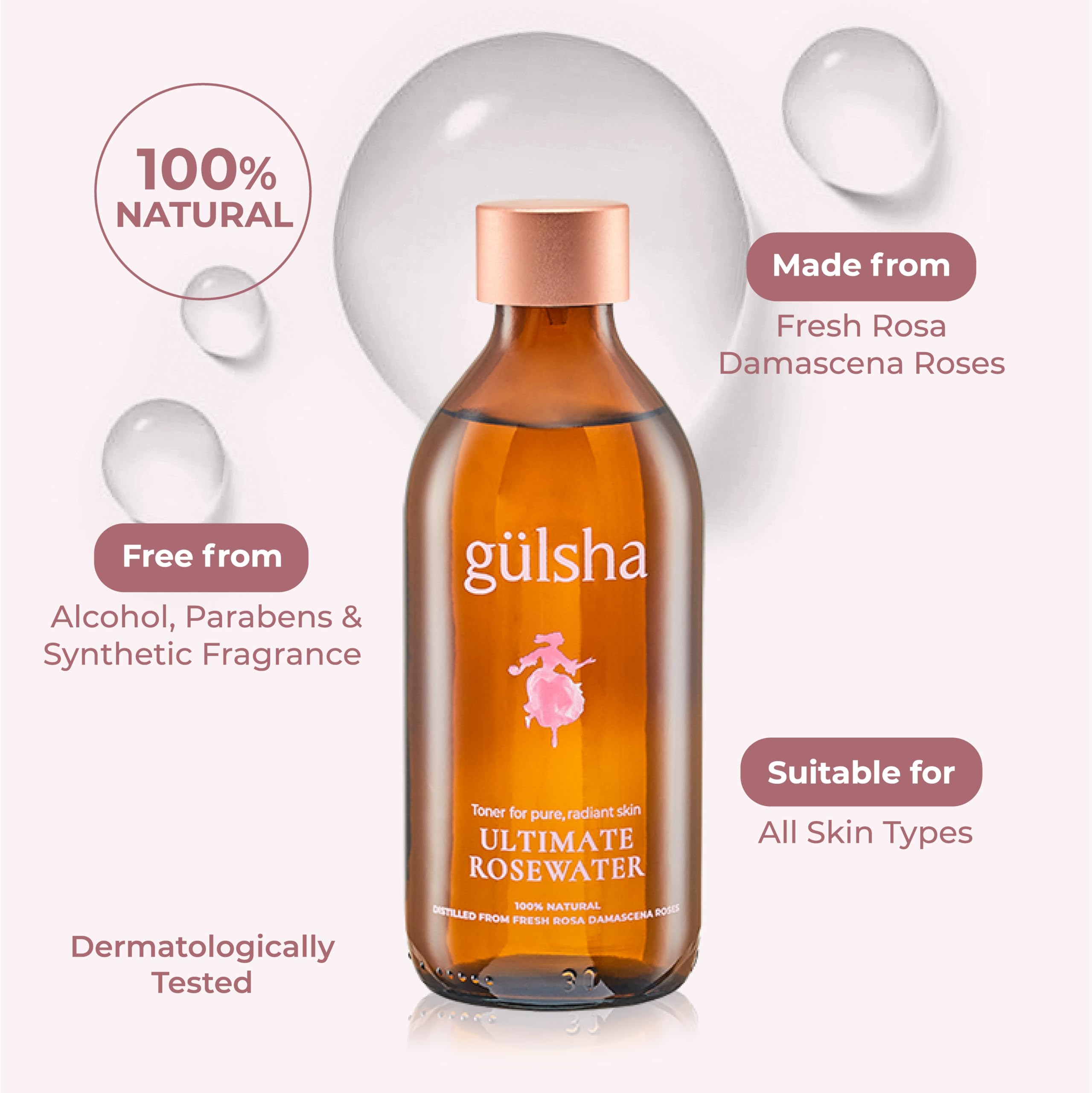 gülsha Ultimate Rosewater – 100% Natural Rosa Damascena Facial Mist, 250ml