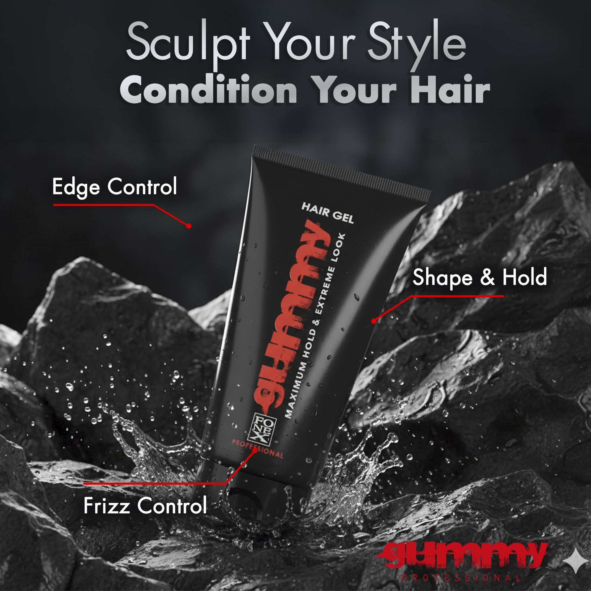 Gummy Professional Hair Gel for Men and Women – Strong Hold Styling Gel with Shine and Conditioning – 150ml