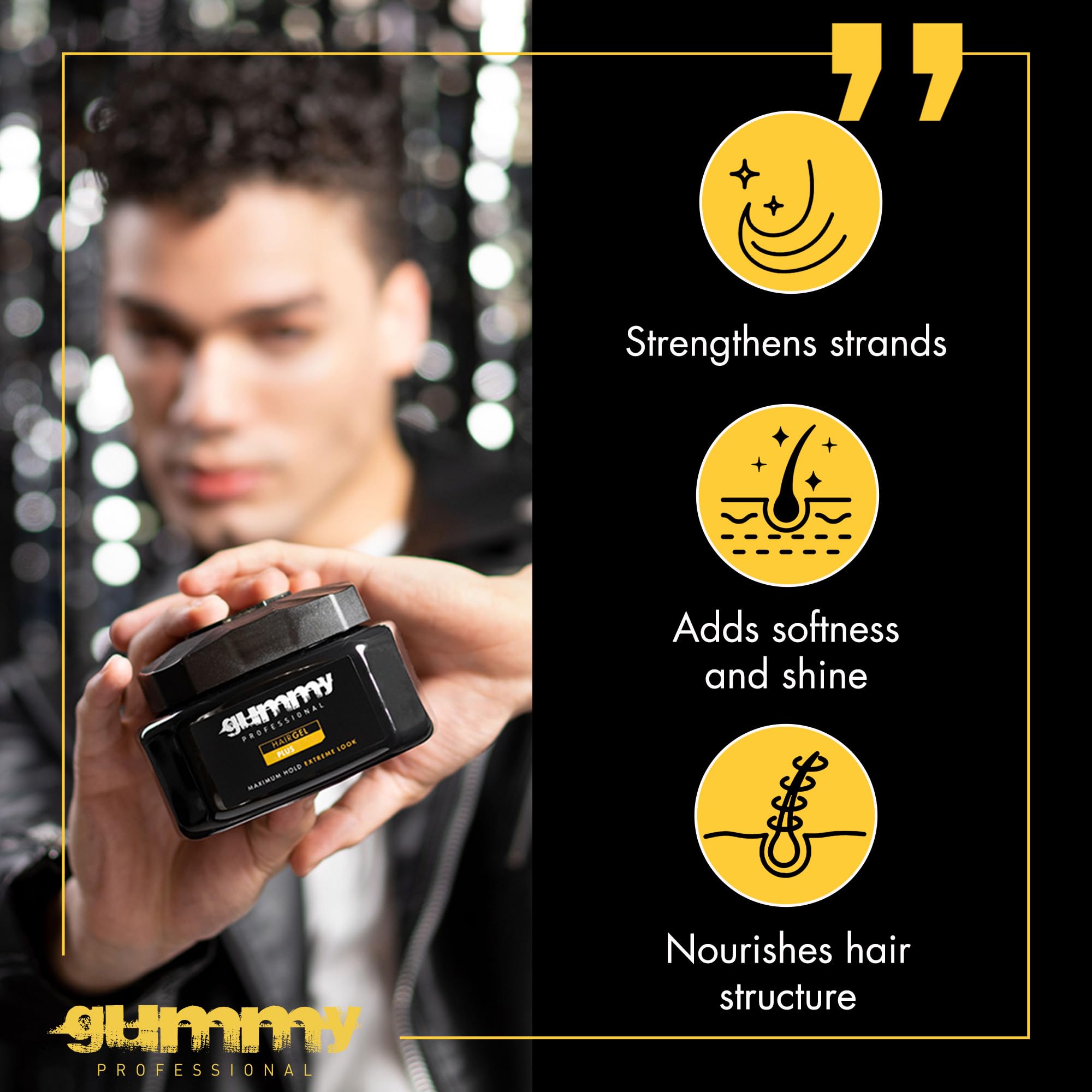 Gummy Professional Plus Hair Gel – Strong Hold for Slick Back, Curls & Braids (700 ml)