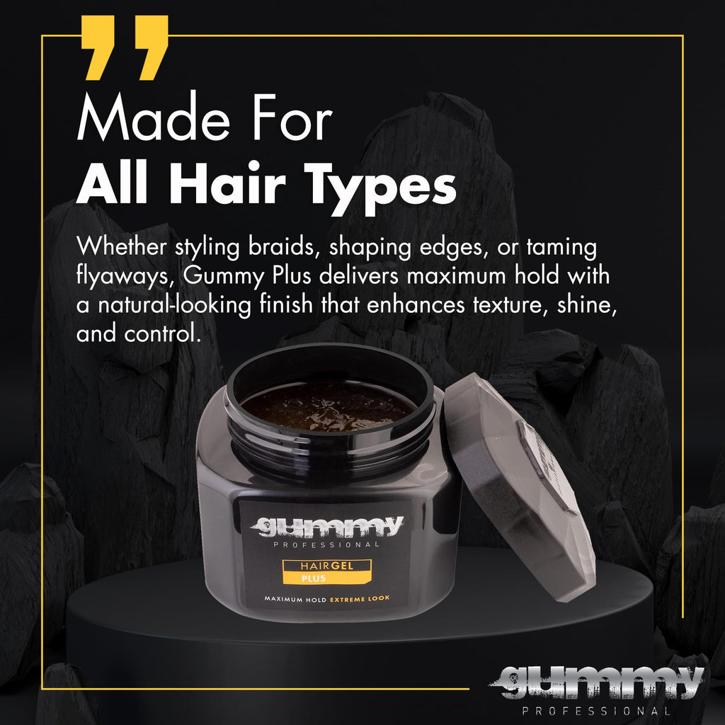 Gummy Professional Plus Hair Gel – Strong Hold for Slick Back, Curls & Braids (700 ml)