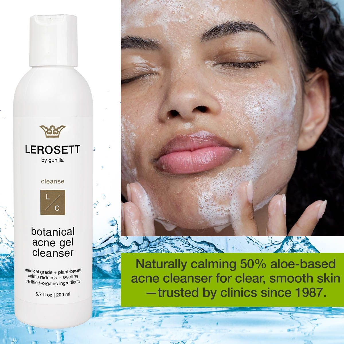 LEROSETT Botanical Acne Cleanser – 2% Salicylic Acid, 50% Aloe, Vegan, All Skin Types | 6.7 oz | Gunilla Of Sweden