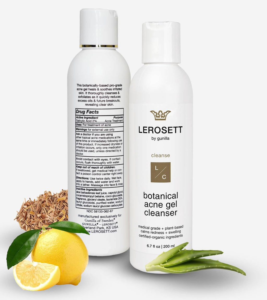 LEROSETT Botanical Acne Cleanser – 2% Salicylic Acid, 50% Aloe, Vegan, All Skin Types | 6.7 oz | Gunilla Of Sweden
