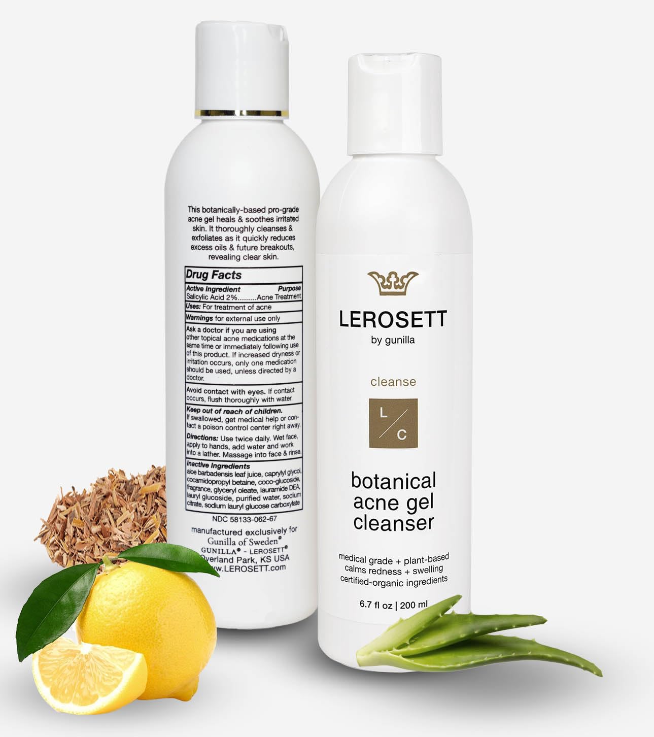 LEROSETT Botanical Acne Cleanser – 2% Salicylic Acid, 50% Aloe, Vegan, All Skin Types | 6.7 oz | Gunilla Of Sweden