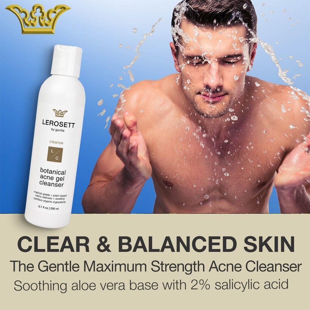 LEROSETT Botanical Acne Cleanser – 2% Salicylic Acid, 50% Aloe, Vegan, All Skin Types | 6.7 oz | Gunilla Of Sweden