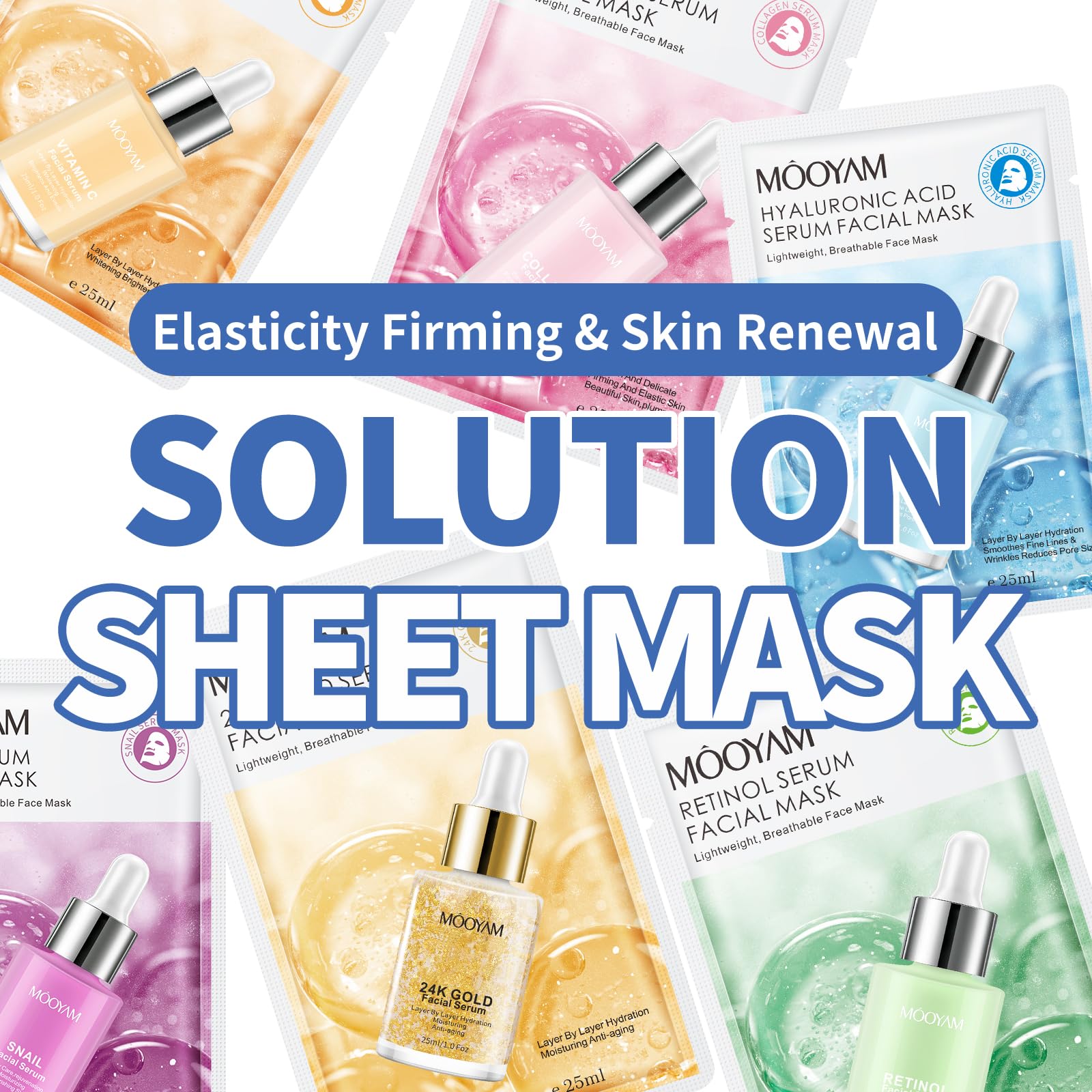 GUOYAOLIFU 24 Pack Serum Sheet Masks | Hydrating & Nourishing Facial Masks for All Skin Types