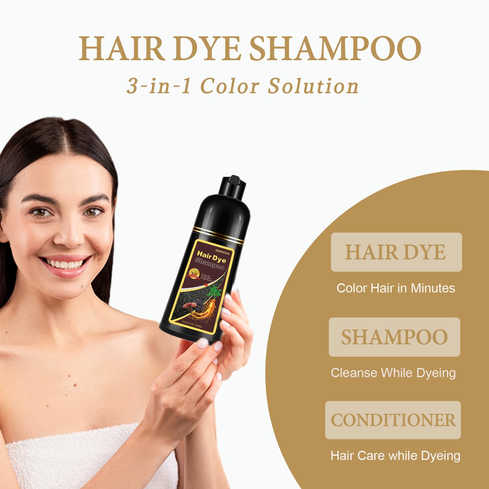 GURKOOYD Coffee Hair Dye Shampoo – Long-Lasting Brown Color, 16.9 fl oz, Easy to Use