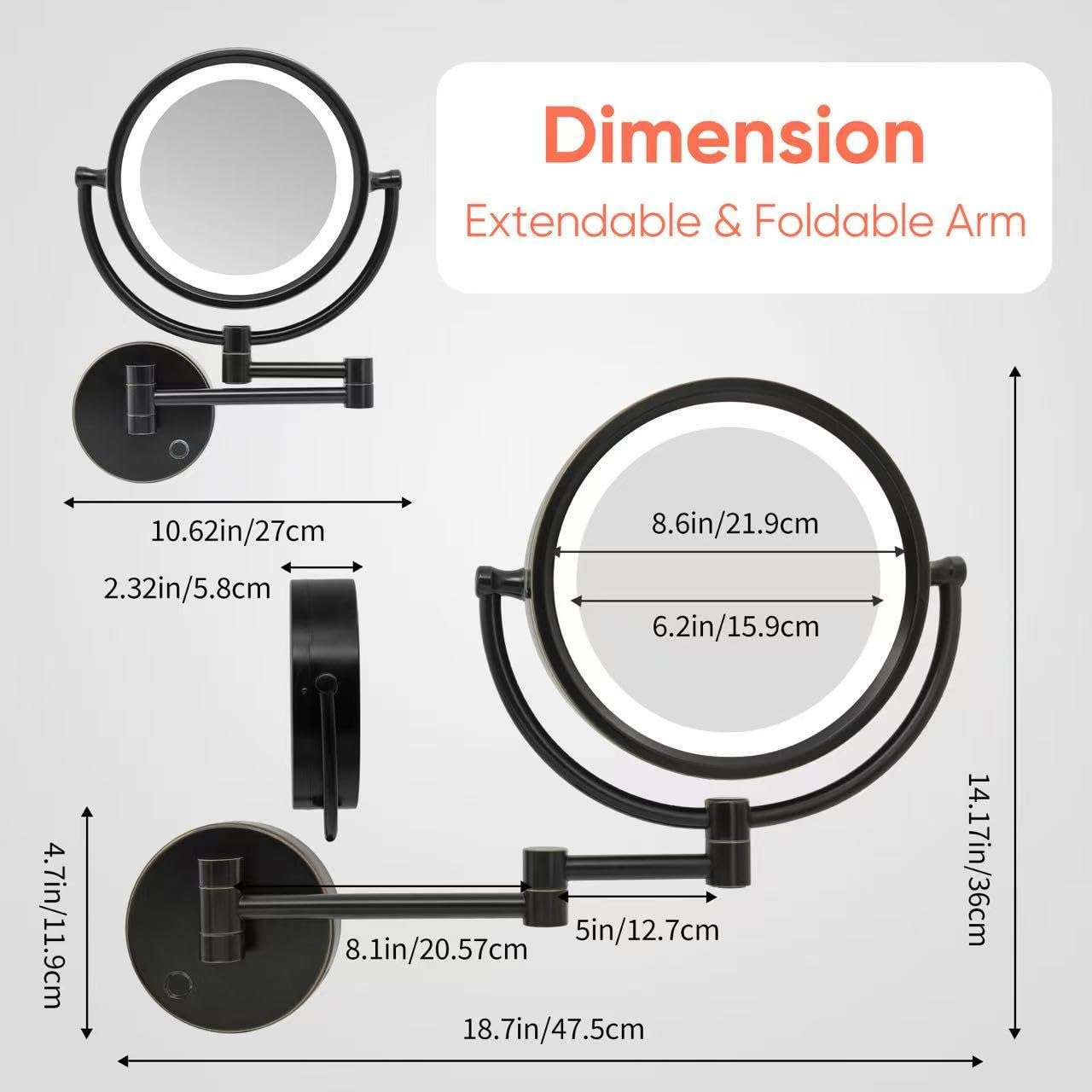 GURUN 8.5-inch Plug-in Magnifying Makeup Mirror with 10X Magnification, 3 LED Tones – Oil-Rubbed Bronze (M1809DO)