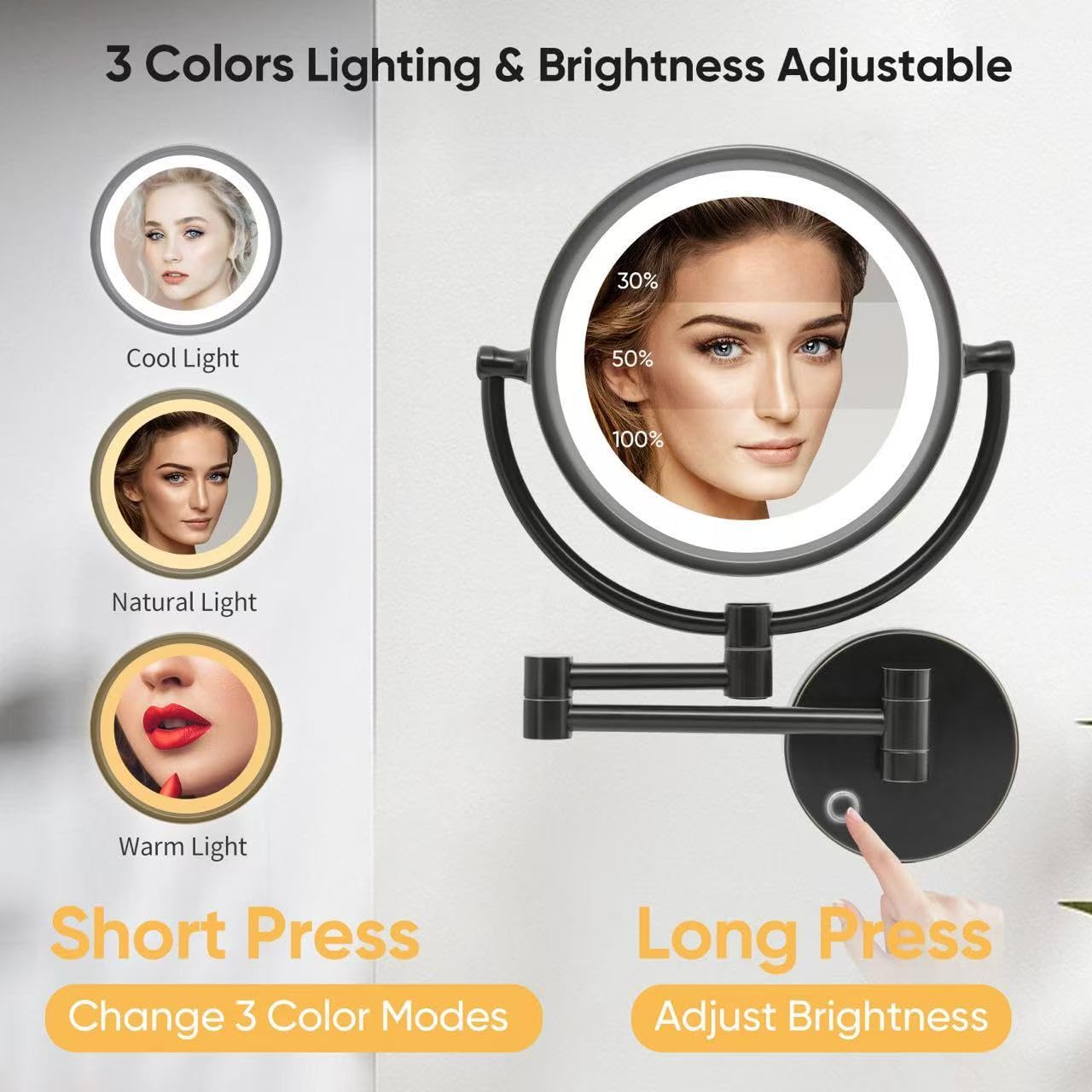 GURUN 8.5-inch Plug-in Magnifying Makeup Mirror with 10X Magnification, 3 LED Tones – Oil-Rubbed Bronze (M1809DO)