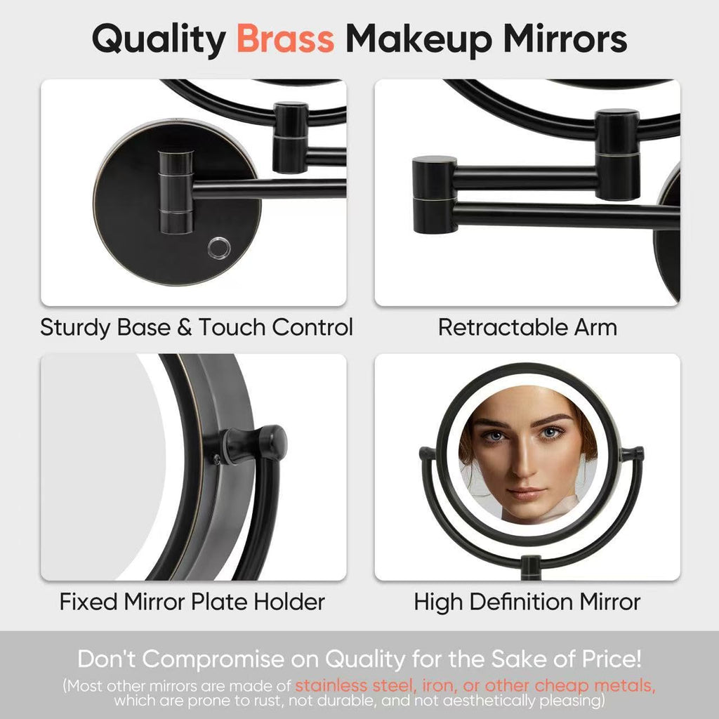 GURUN 8.5-inch Plug-in Magnifying Makeup Mirror with 10X Magnification, 3 LED Tones – Oil-Rubbed Bronze (M1809DO)