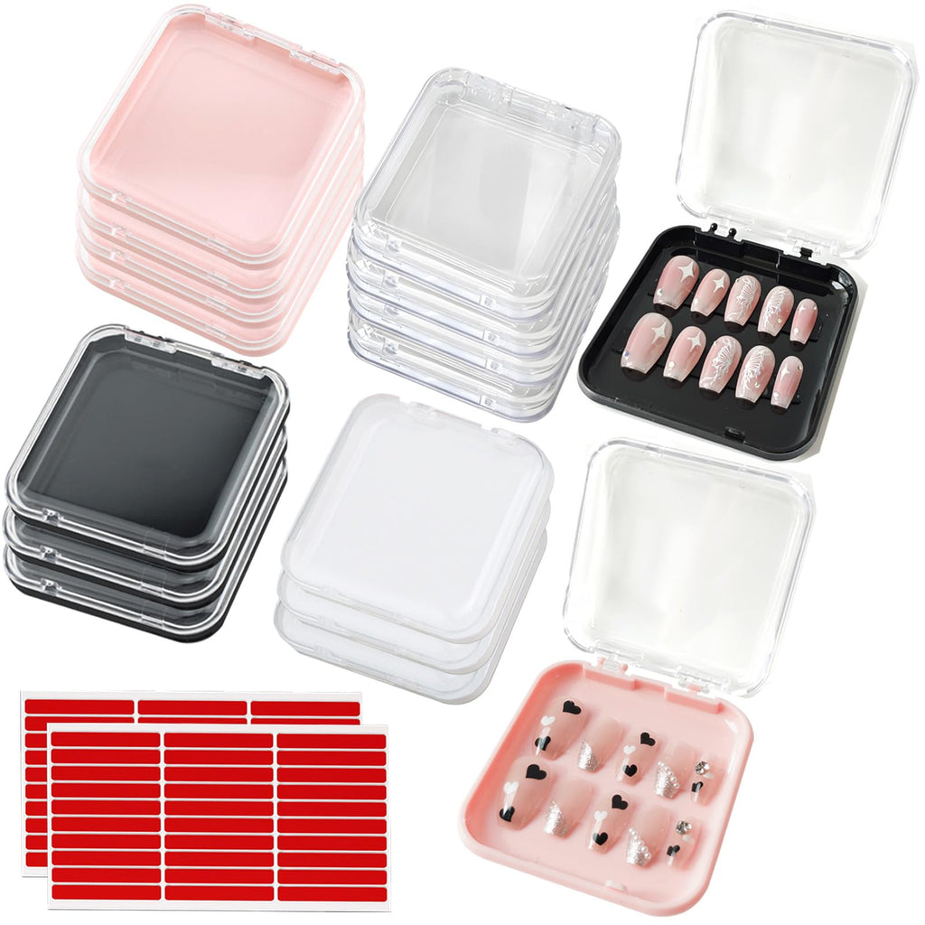 GUXACU 14-Pcs Nail Packaging Box Kit with 60 Tapes | Nail Storage and Display