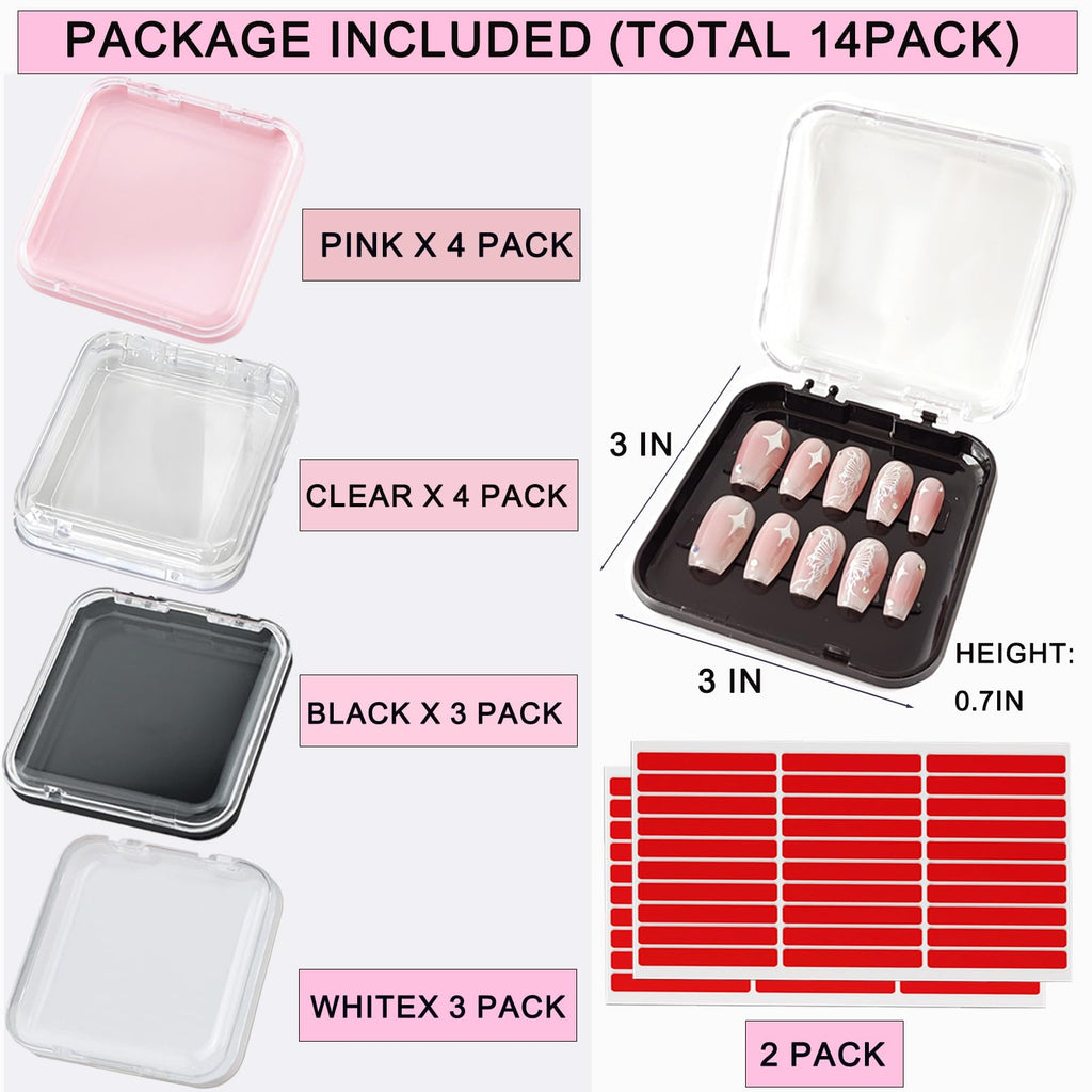 GUXACU 14-Pcs Nail Packaging Box Kit with 60 Tapes | Nail Storage and Display