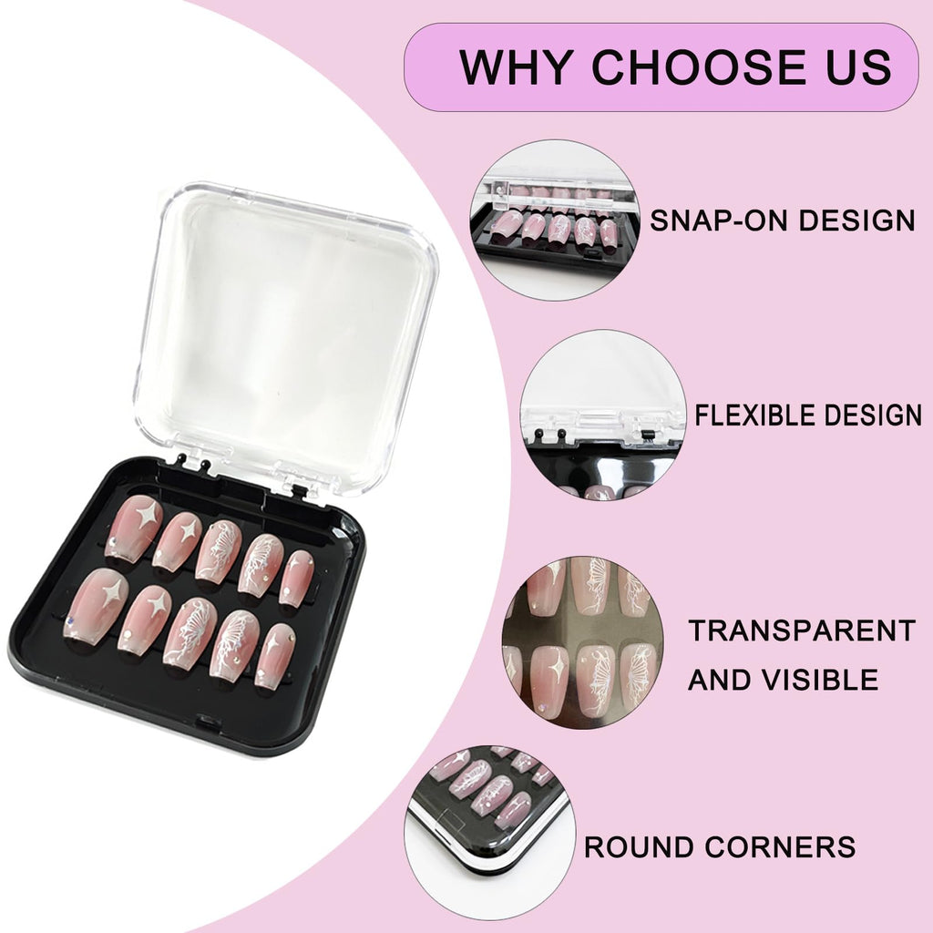 GUXACU 14-Pcs Nail Packaging Box Kit with 60 Tapes | Nail Storage and Display
