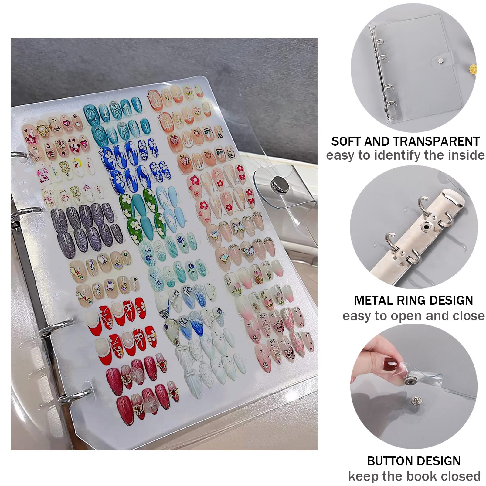 GUXACU Large Press On Nail Organizer – Clear Nail Storage Book (78–108 Nail Sets) with Tape