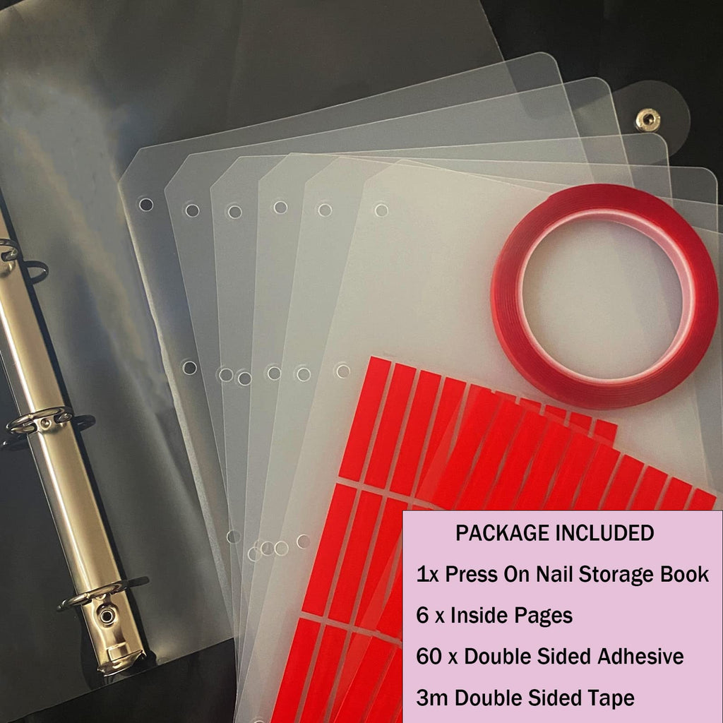 GUXACU Large Press On Nail Organizer – Clear Nail Storage Book (78–108 Nail Sets) with Tape
