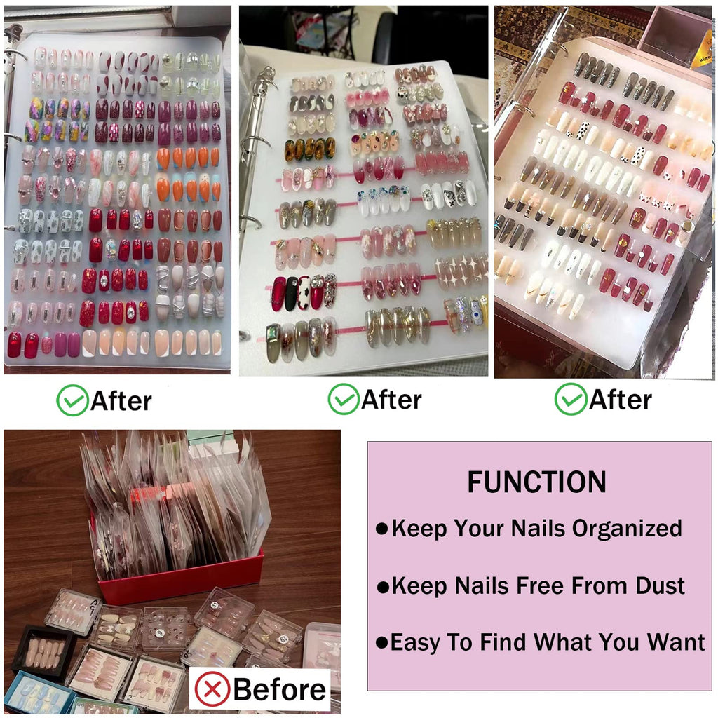 GUXACU Large Press On Nail Organizer – Clear Nail Storage Book (78–108 Nail Sets) with Tape