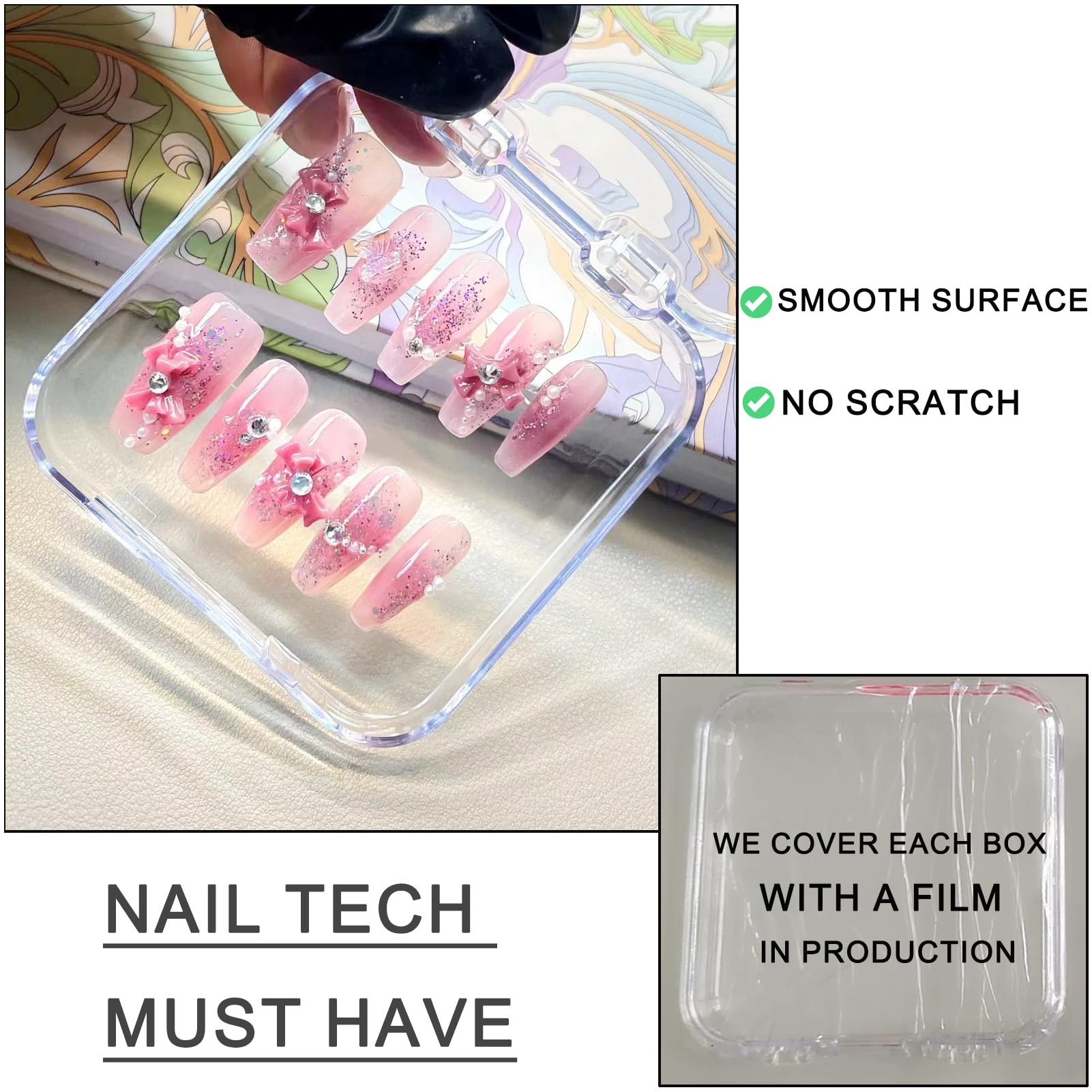 GUXACU 14-Pcs Nail Packaging Box Kit with 60 Tapes | Nail Storage and Display