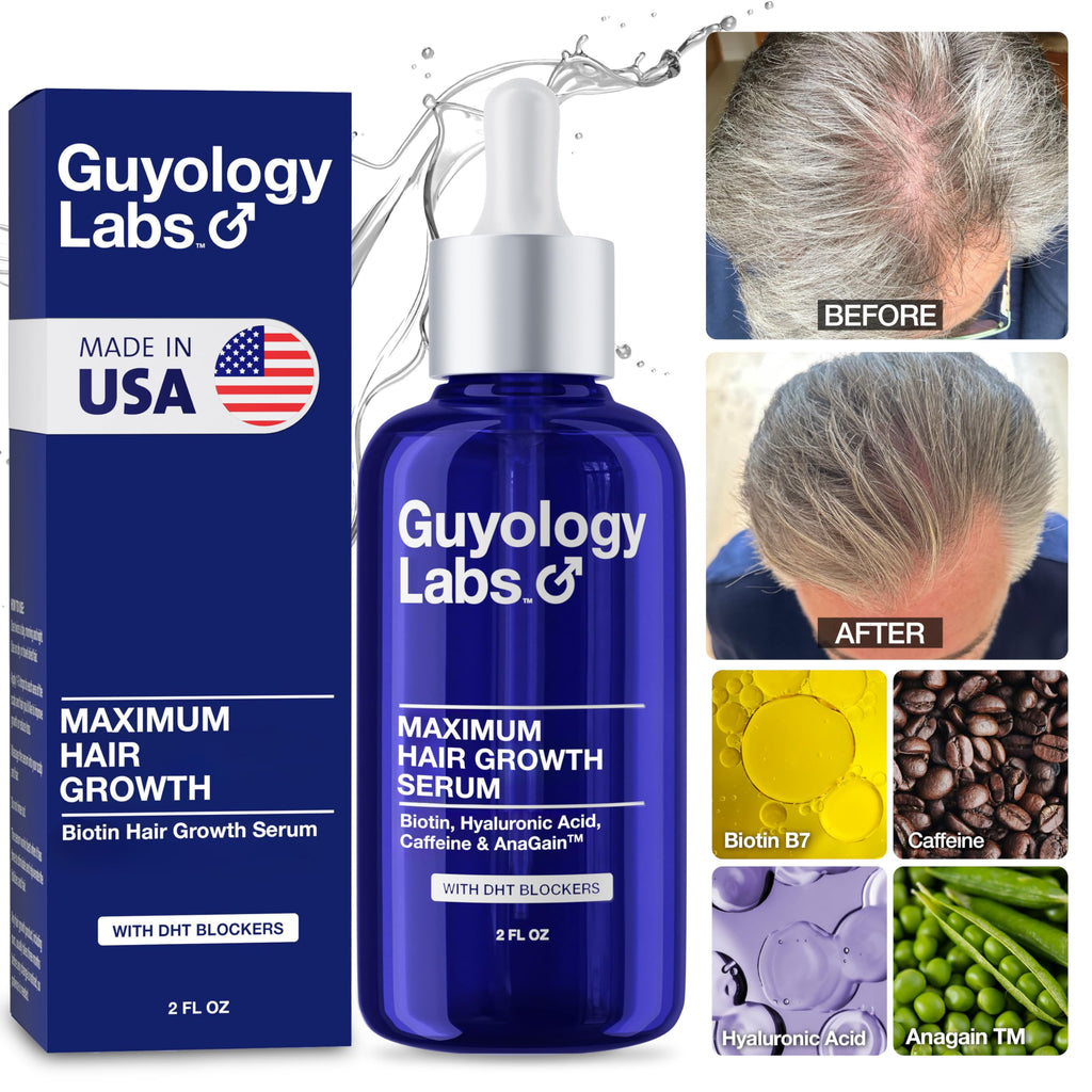 Guyology Labs Hair Growth Serum – 4% AnaGain™, Biotin & Caffeine | Dermatologist Recommended