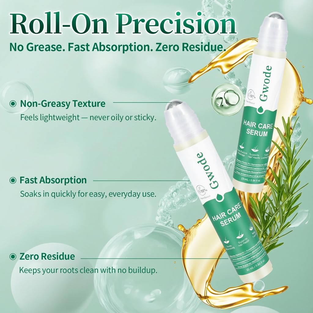 GWODE Rosemary Caffeine Scalp Serum Roll-On 25ml – 3% Rosemary Extract & 1% Caffeine