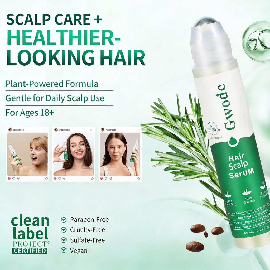 GWODE Rosemary Caffeine Scalp Serum Roll-On 25ml – 3% Rosemary Extract & 1% Caffeine