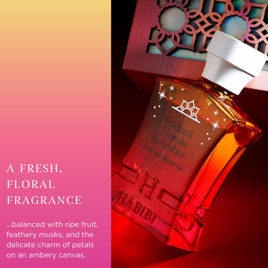 H HABIBI Radiant Florals & Amber Musk – Arabian Perfume for Women, 2.5 oz