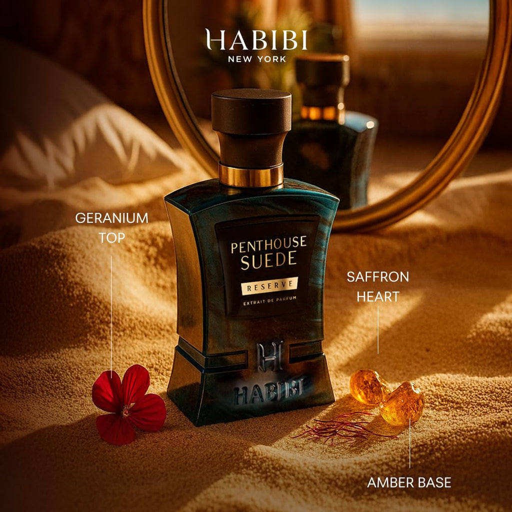 H HABIBI Penthouse Suede Perfume Extract – Unisex 2.5 oz Long-Lasting Fragrance with Amber Notes and Arabian Scent