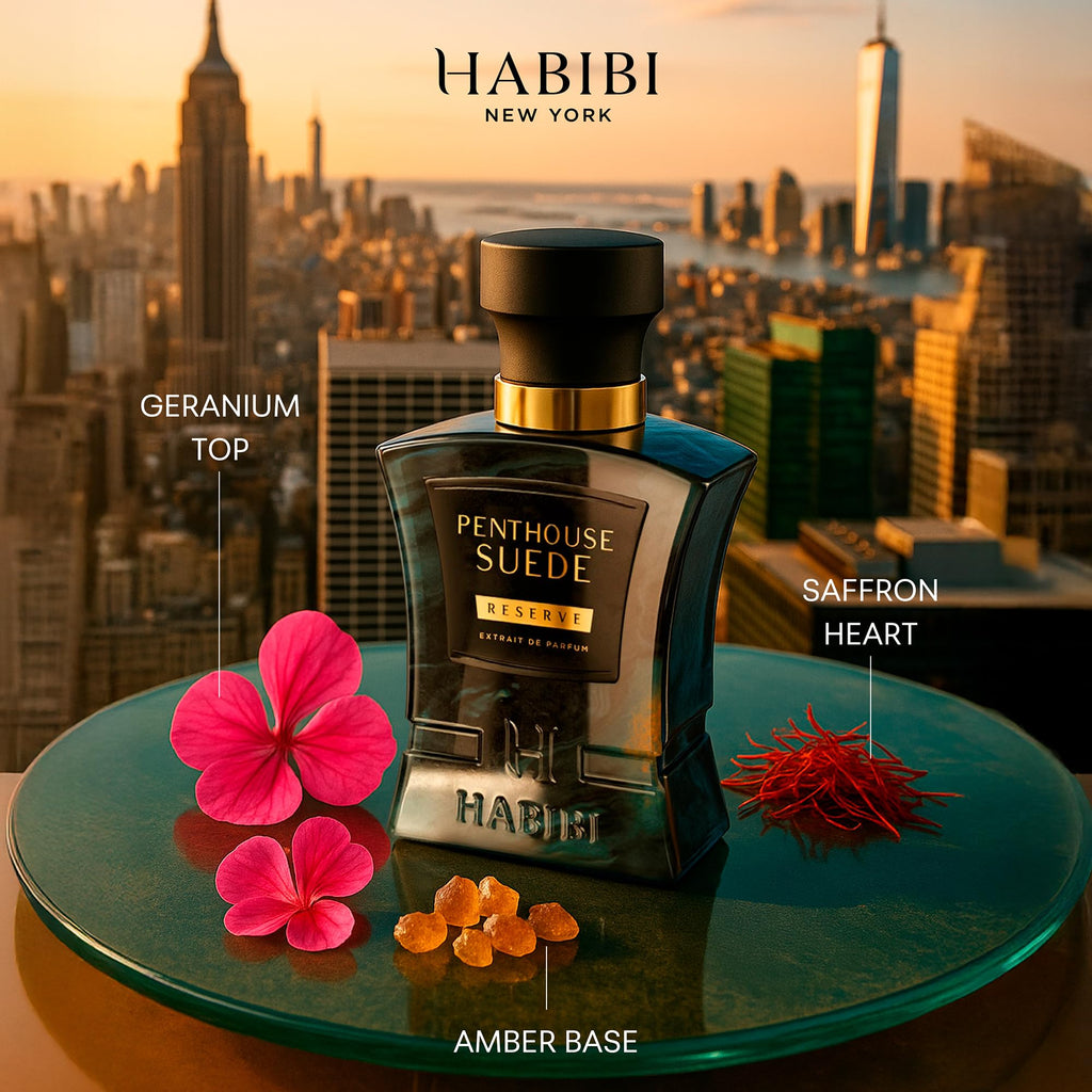 H HABIBI Penthouse Suede Perfume Extract – Unisex 2.5 oz Long-Lasting Fragrance with Amber Notes and Arabian Scent