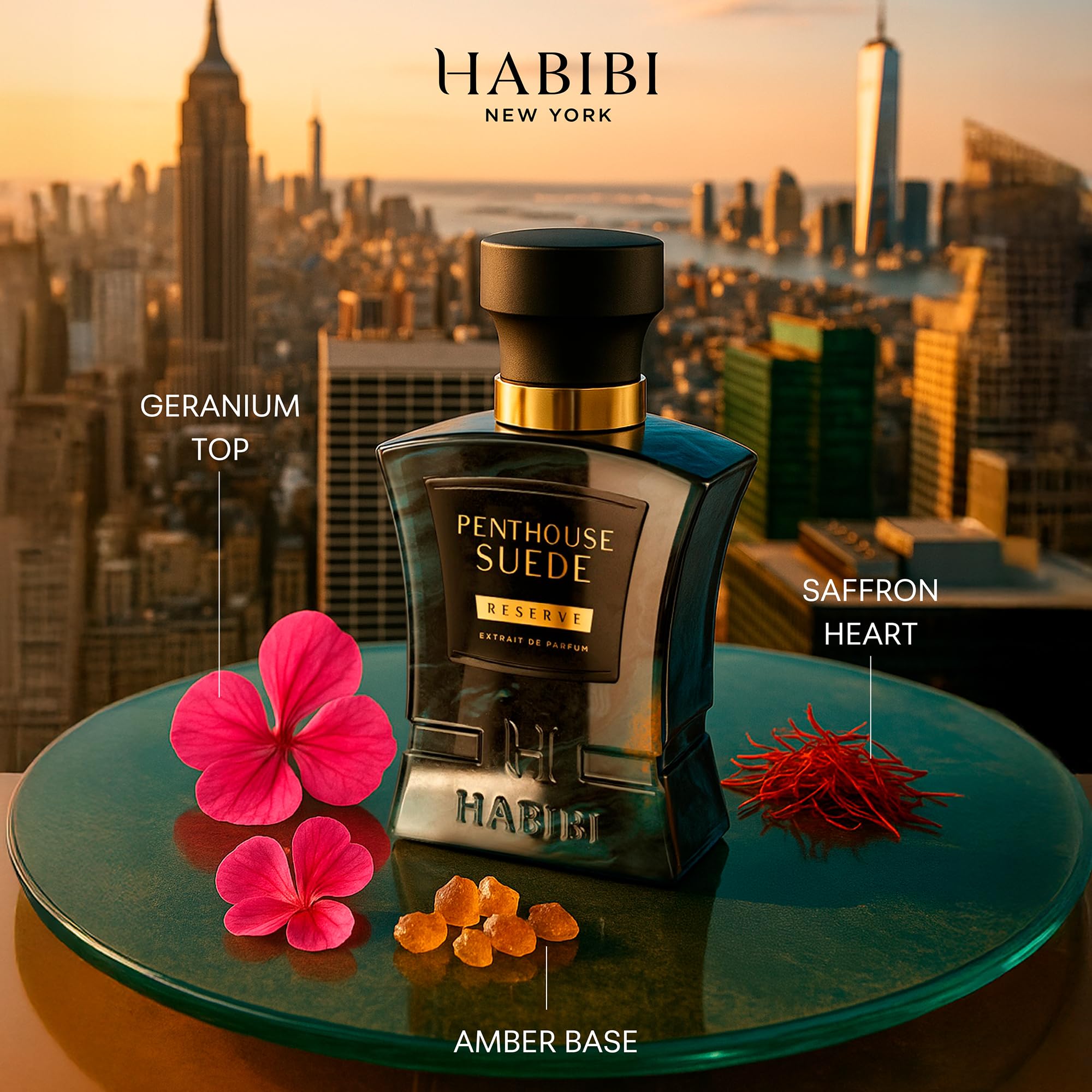 H HABIBI Penthouse Suede Perfume Extract – Unisex 2.5 oz Long-Lasting Fragrance with Amber Notes and Arabian Scent