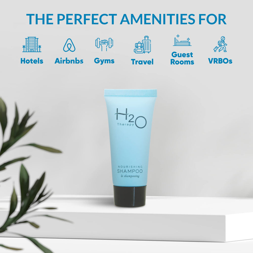 H2O Therapy Travel Size Hotel Shampoo — 20 x 0.85 oz Bottles, Paraben-Free, Green Tea, Aloe & Olive Oil