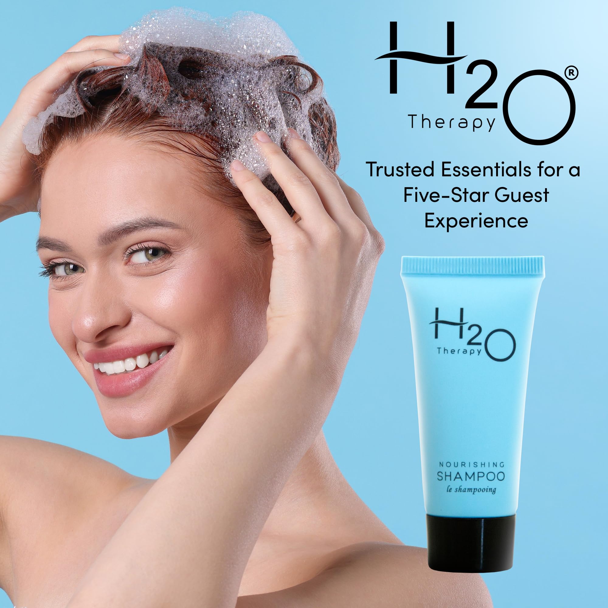 H2O Therapy Travel Size Hotel Shampoo — 20 x 0.85 oz Bottles, Paraben-Free, Green Tea, Aloe & Olive Oil