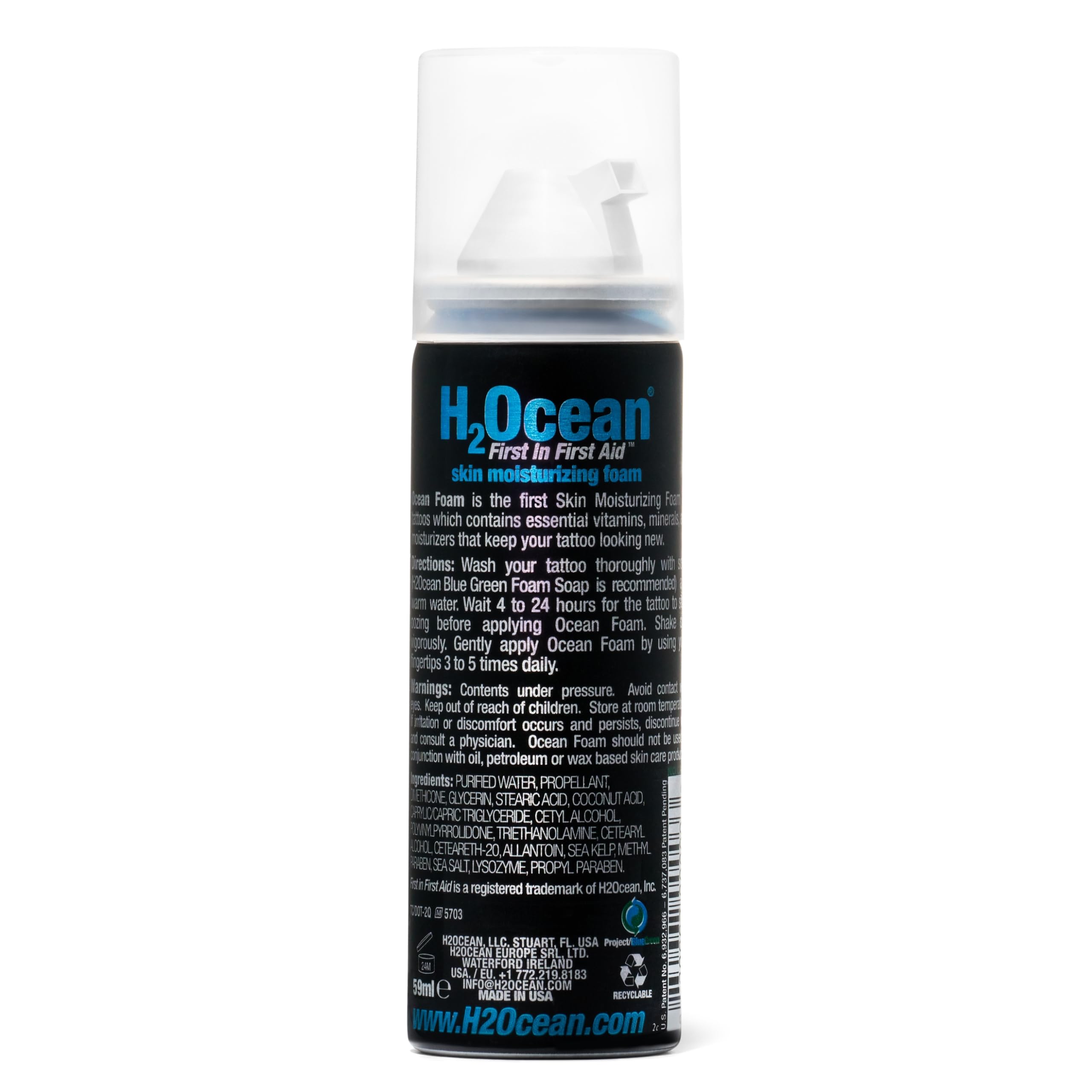 H2Ocean Ocean Foam Tattoo Aftercare – Water-Based Ink Sealer & Skin Moisturizer, 2oz