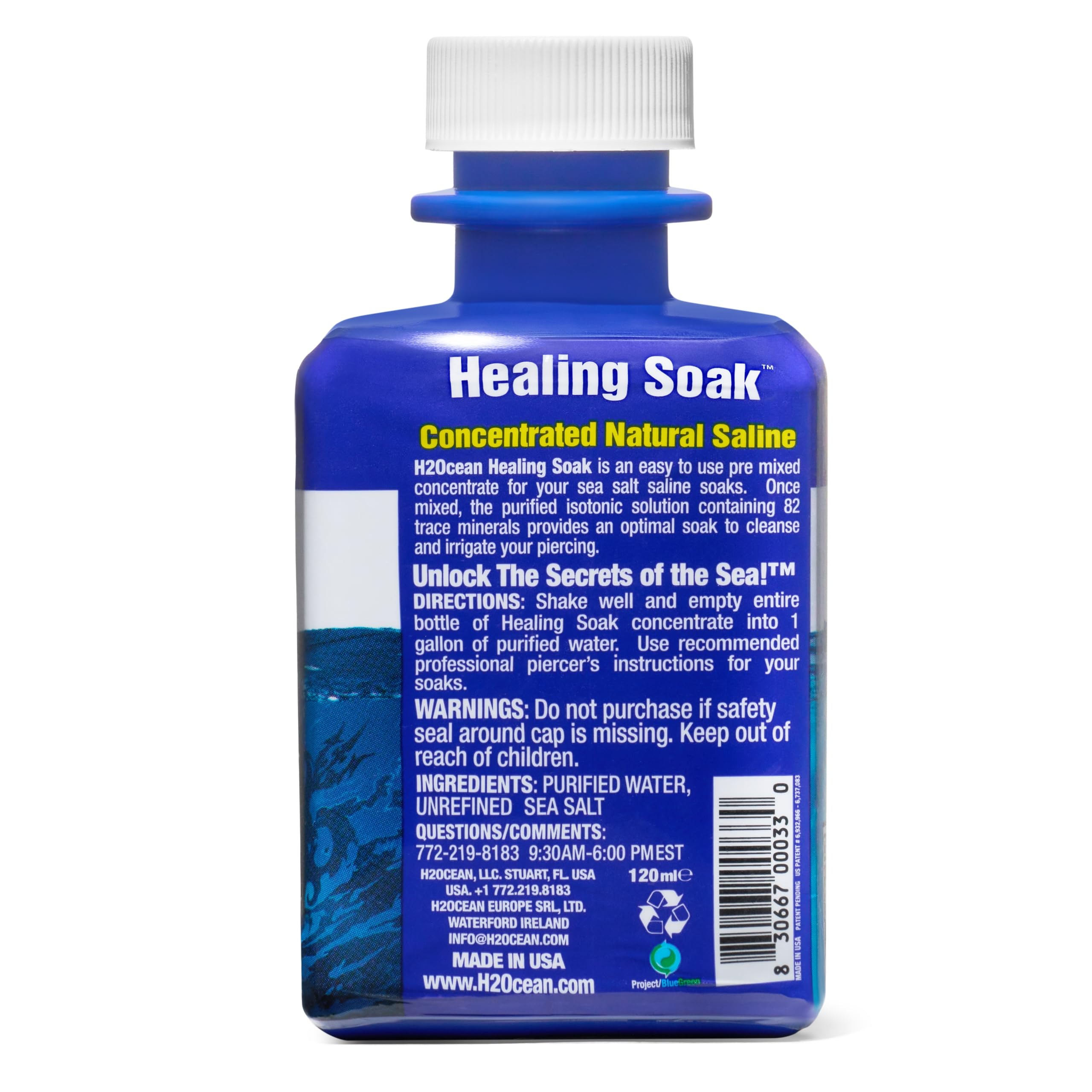 H2Ocean Healing Soak Piercing & Wound Sea Salt Bath - Sea Salt Saline Solution for Piercing & Wound Care - Soothing Aftercare for Body Piercings - 4 oz