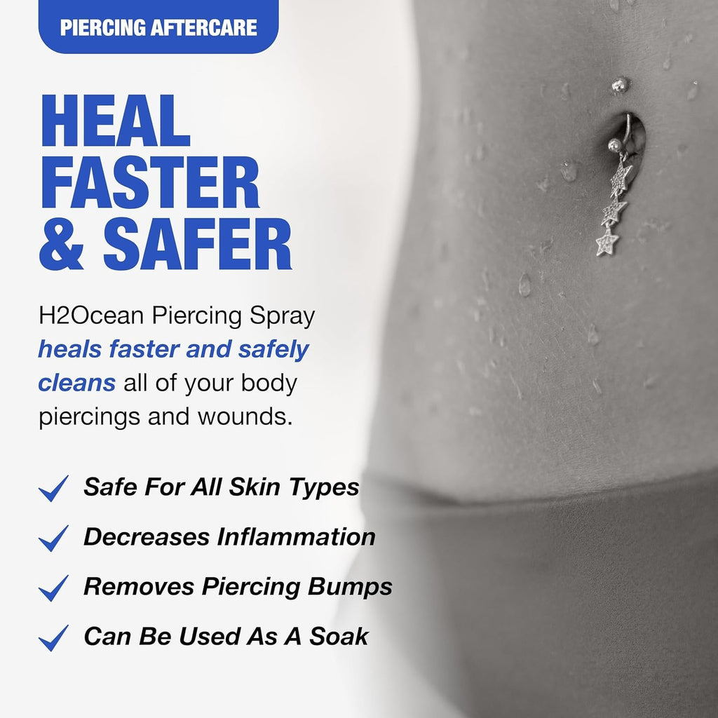 H2Ocean Piercing Aftercare Spray – Sea Salt Healing for Piercings, 1.5 oz (Pack of 2)