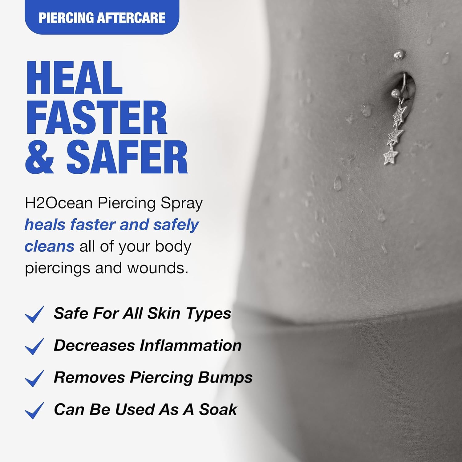 H2Ocean Piercing Aftercare Spray – Sea Salt Healing for Piercings, 1.5 oz (Pack of 2)