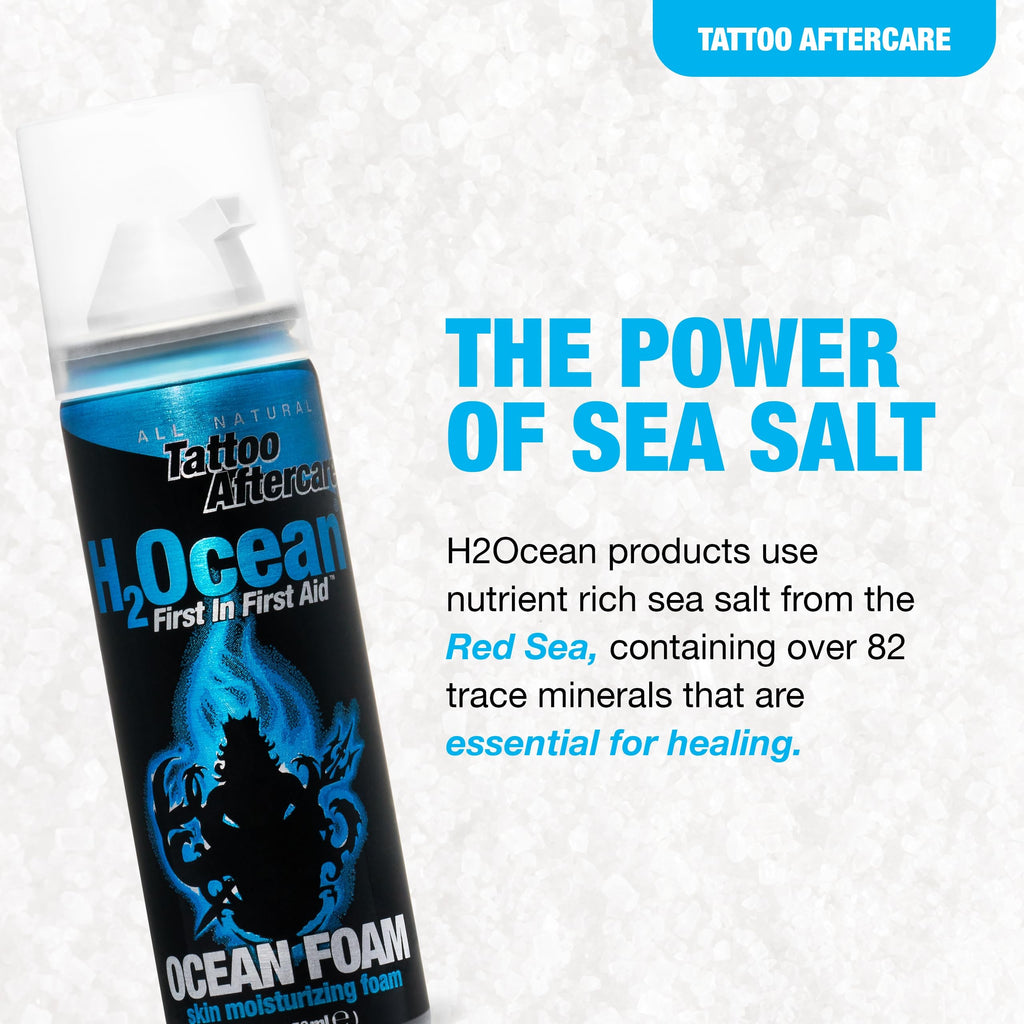 H2Ocean Ocean Foam Tattoo Aftercare – Water-Based Ink Sealer & Skin Moisturizer (2 oz, Pack of 2)