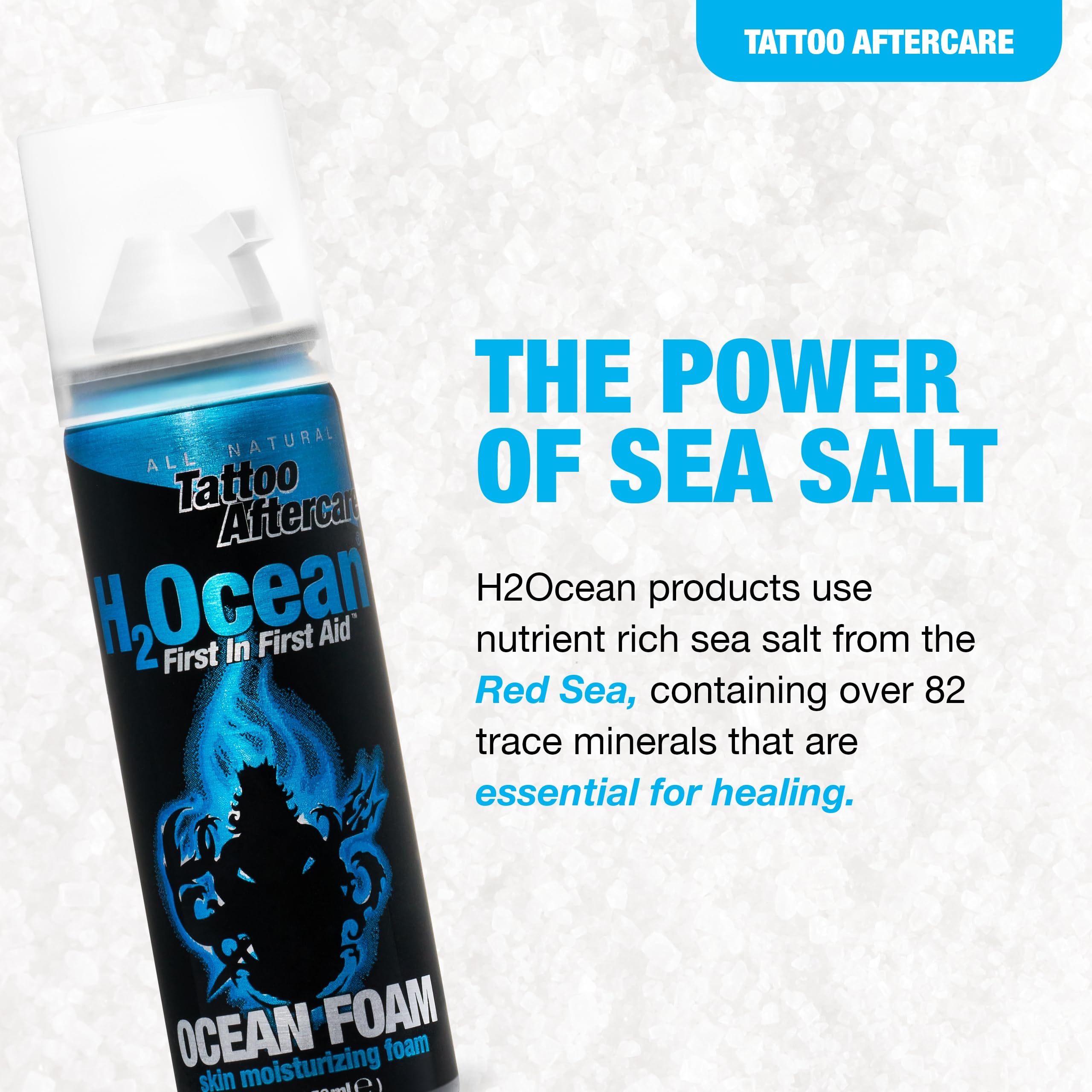 H2Ocean Ocean Foam Tattoo Aftercare – Water-Based Ink Sealer & Skin Moisturizer, 2oz