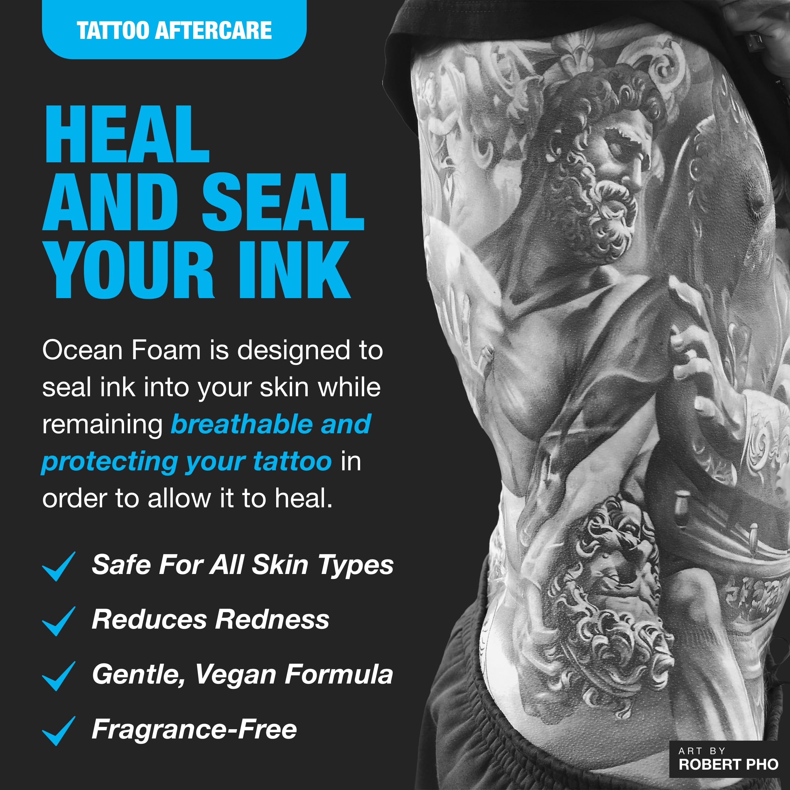 H2Ocean Ocean Foam Tattoo Aftercare – Water-Based Ink Sealer & Skin Moisturizer (2 oz, Pack of 2)