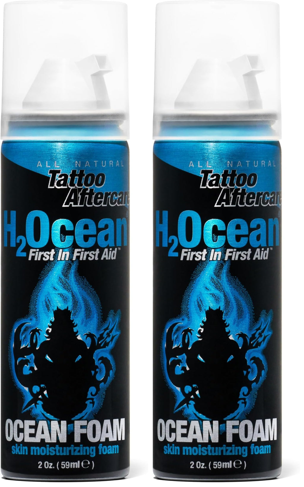 H2Ocean Ocean Foam Tattoo Aftercare – Water-Based Ink Sealer & Skin Moisturizer (2 oz, Pack of 2)