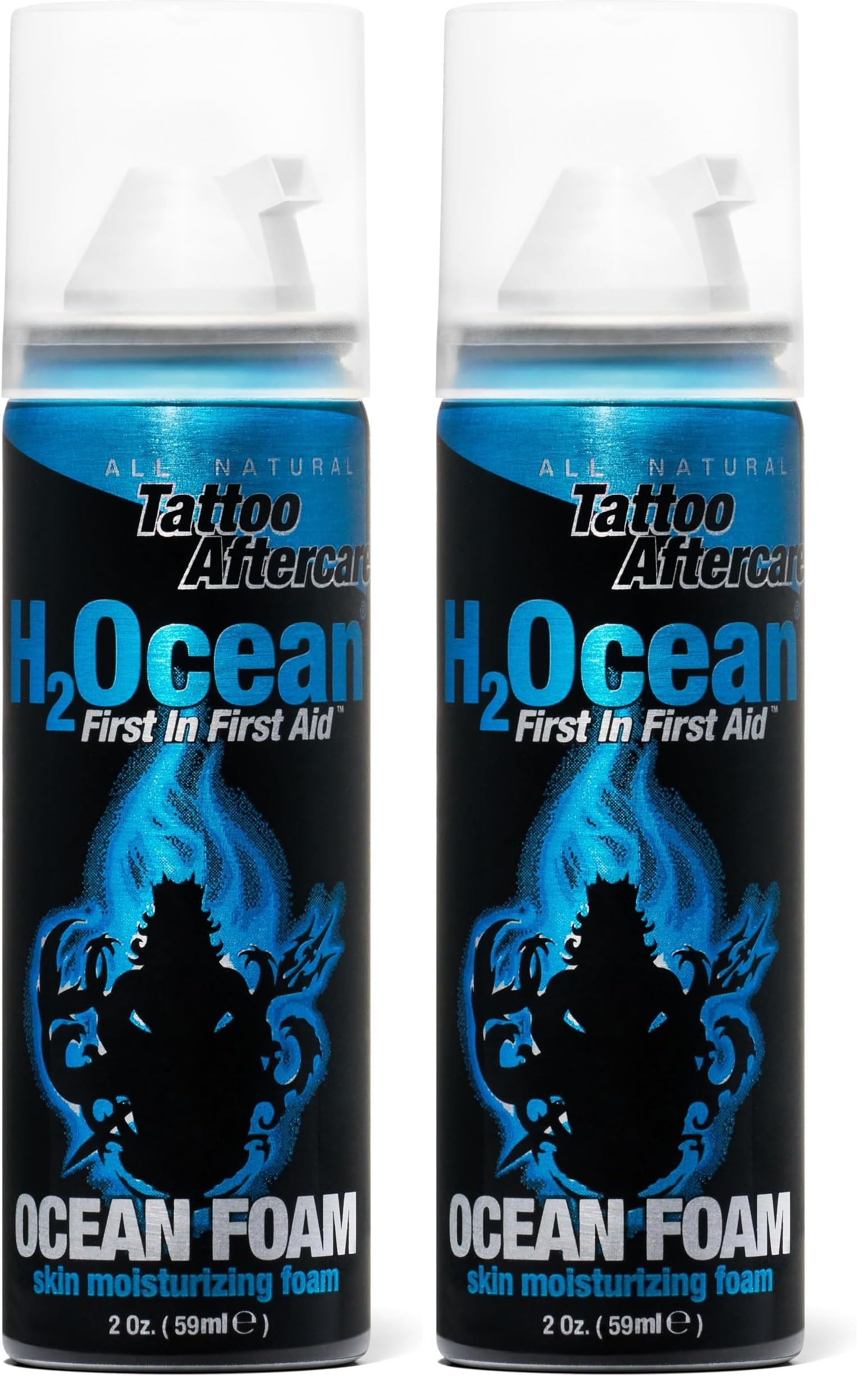 H2Ocean Ocean Foam Tattoo Aftercare – Water-Based Ink Sealer & Skin Moisturizer (2 oz, Pack of 2)